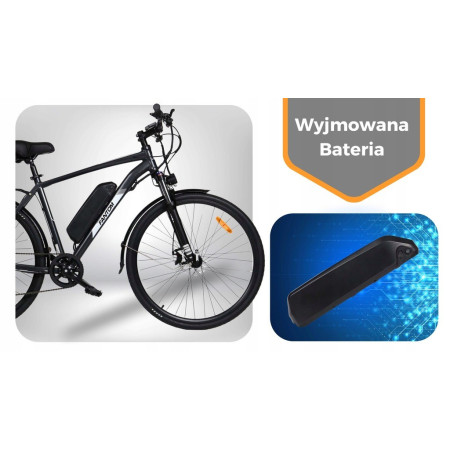 ROWER ELEKTRYCZNY MĘSKI 28 TREKKINGOWY ZE WSPOMAGANIEM 60-70km Shimano Czarny ROWER ELEKTRYCZNY MĘSKI 28 TREKKINGOWY ZE WSPOMAGANIEM 60-70km Shimano Czarny