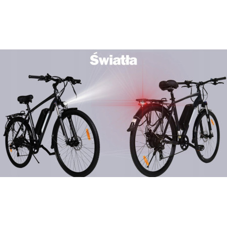 ROWER ELEKTRYCZNY MĘSKI 28 TREKKINGOWY ZE WSPOMAGANIEM 60-70km Shimano Czarny ROWER ELEKTRYCZNY MĘSKI 28 TREKKINGOWY ZE WSPOMAGANIEM 60-70km Shimano Czarny