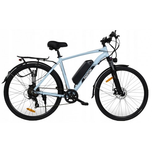 ROWER ELEKTRYCZNY MĘSKI NIEBIESKI 28 TREKKINGOWY ZE WSPOMAGANIEM 60-70km Shimano