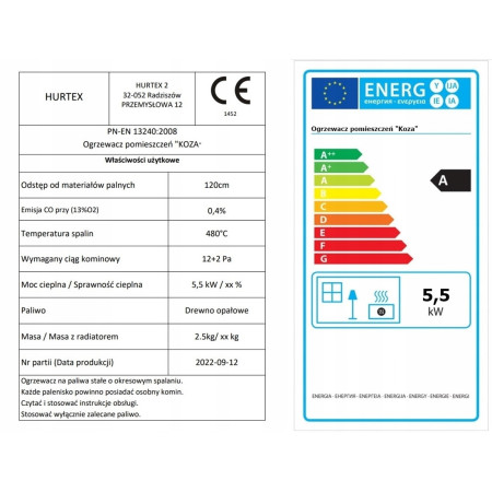 Piec Szamotowy KOZA Zeus 5 kW + ATEST Piecyk, Ruszt, Popielnik Piec Szamotowy KOZA Zeus 5 kW + ATEST Piecyk, Ruszt, Popielnik