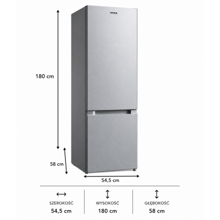 Lodówka Dwudrzwiowa 180 cm 262L Low Frost INOX 39 dB Vivax CF-259ELF S