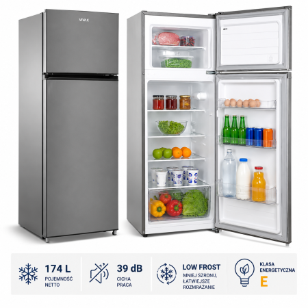 Lodówka Wolnostojąca 143 cm 204L INOX Chłodziarko Zamrażarka Vivax DD-207