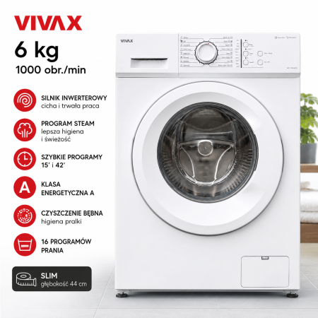 Pralka Automatyczna Slim Vivax 6 kg 1000 obr./min. 16 programów Drum Clean