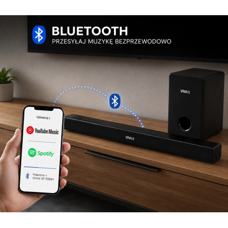 Soundbar + Subwoofer VIVAX 70W 2.1 Bluetooth HDMI ARC OPTYCZNY PILOT