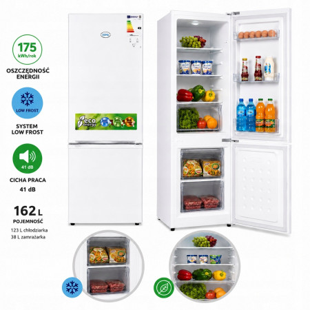 Lodówka Lodówko Zamrażarka Chłodziarka 145cm 162L Biała 41dB Low Frost
